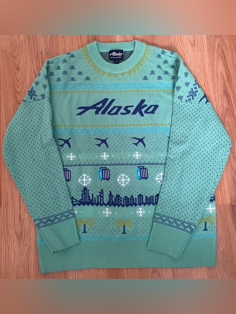 Alaska Airlines Men's Green Holiday Knit Sweater
